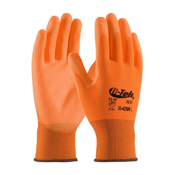 Pip Polyurethane Hi-Vis Coated Gloves, Palm Coverage, Orange, XL, 12PK 33-425OR/XL