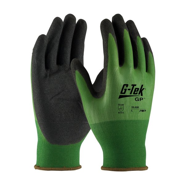 Pip Nitrile Coated Gloves, Palm Coverage, Black/Green, 2XL, 12PK 34-400/XXL