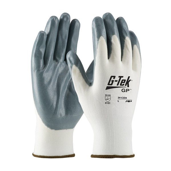 Pip Foam Nitrile Coated Gloves, Palm Coverage, White/Gray, L, 12PK 34-C234/L
