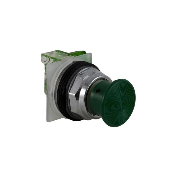 Square D Push-button, Harmony 9001K, metal, mushroom 35mm, green, 30mm, spring return, 1 NO 9001KR24GH5