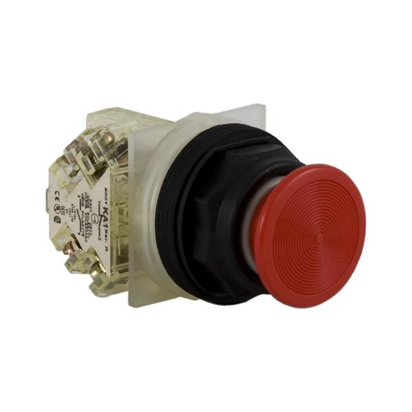 Square D Push-button, Harmony 9001SK, plastic, mushroom 35mm, red, 30mm, spring return, 1 NO 9001SKR24RH5