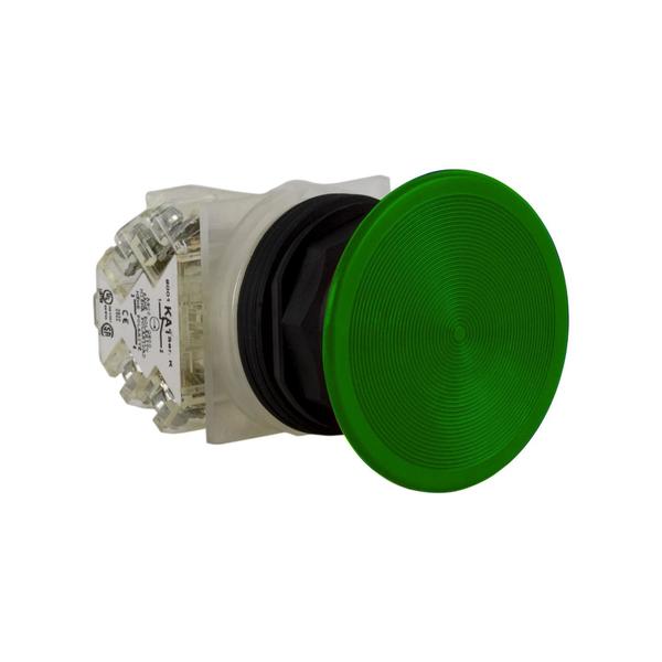 Square D Push-button, Harmony 9001SK, plastic, snap-in plastic mushroom 57mm, green, 30mm, spring return, 1 NO 9001SKR5GH5