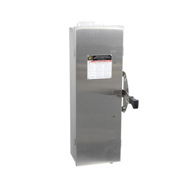 Square D Safety switch, double throw, non fusible, 60A, 600V, 3 pole, 60HP, NEMA 4, 4X, 5, 304 steel DTU362DS