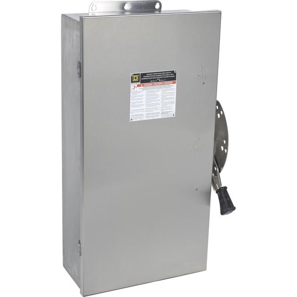 Square D Safety switch, double throw, non fusible, 100A, 600V, 4 pole, 100hp, NEMA 4, 4X, 5, 304 steel DTU463DS