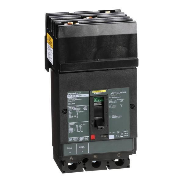 Square D Molded Case Circuit Breaker, HDA Series 50A, 3 Pole, 600V AC HDA36050