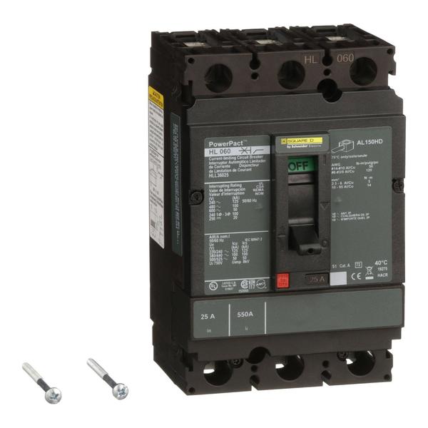 Square D Molded Case Circuit Breaker, HLL Series 25A, 3 Pole, 600V AC HLL36025