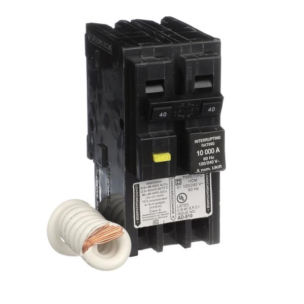 Square D Miniature Circuit Breaker, HOM Series 40A, 2 Pole, 120/240V AC, A Curve HOM240GFIC