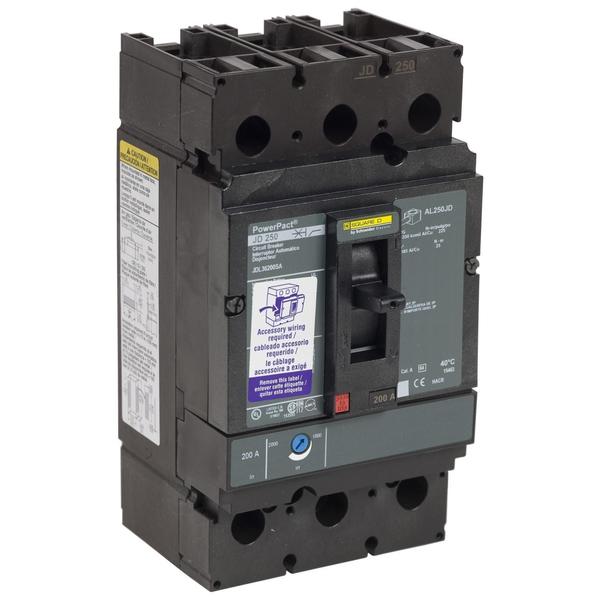 Square D Molded Case Circuit Breaker, JDL Series 200A, 3 Pole, 600V AC JDL36200C