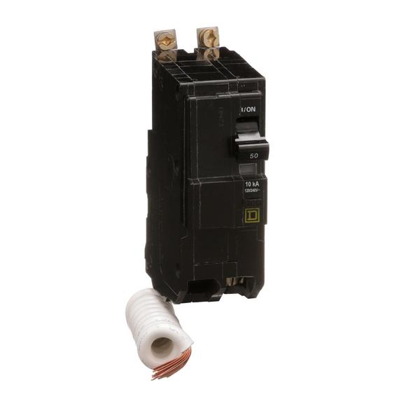 Square D Mini circuit breaker, QO, 50A, 2 pole, 120/240VAC, 10kA, bolt on, 30mA grd fault B, ring QOB250EPD5238