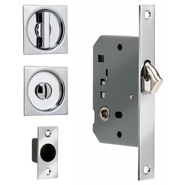 Omnia Backset Sliding Pocket Door Square Mortise Lock Square Trim ORB 2" 3911S.10B