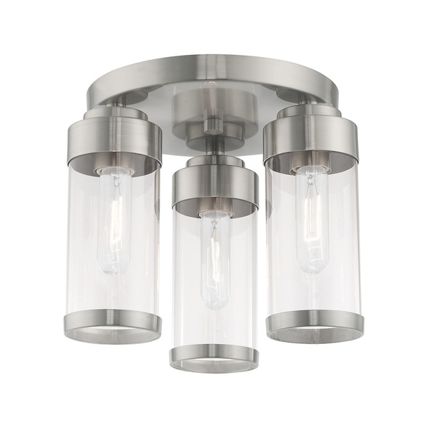 Livex Lighting Hillcrest 3 Light Brushed Nickel Ceiling 40474-91