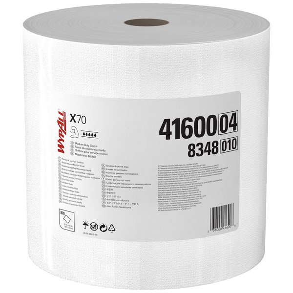 Kimberly-Clark Professional Dry Wipe Roll, X70, Jumbo Roll, Heavy Absorbency, 12 1/2 in x 13 1/2 in Sheets, 870 Sheets, White 41600