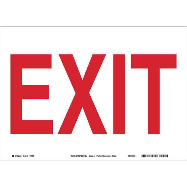 Brady Exit Sign, 7X10", R/WHT, Exit, ENG, Text 84673