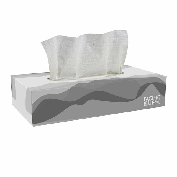 Georgia-Pacific Facial Tissue, Pacific Blue Basic, 2 Ply, 8 in x 8 1/4 in Sheet, Flat Box, 100 Sheets/Box, 30 Pack 47410