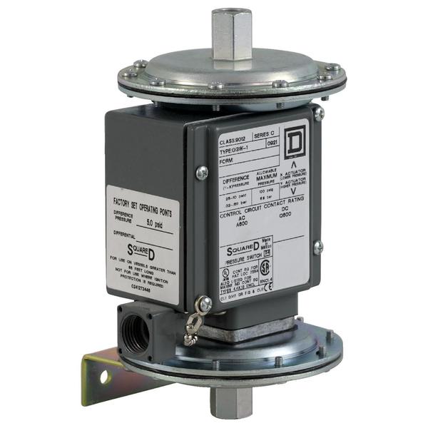 Telemecanique Sensors Pressure Switch, (1) Port, 1/4-18 in FNPT, SPDT, 0 to 75 psi, Standard Action 9012GGW1
