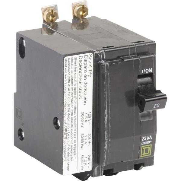 Square D Miniature Circuit Breaker, QOB Series 20A, 2 Pole, 120/240V AC QOB220VH1021