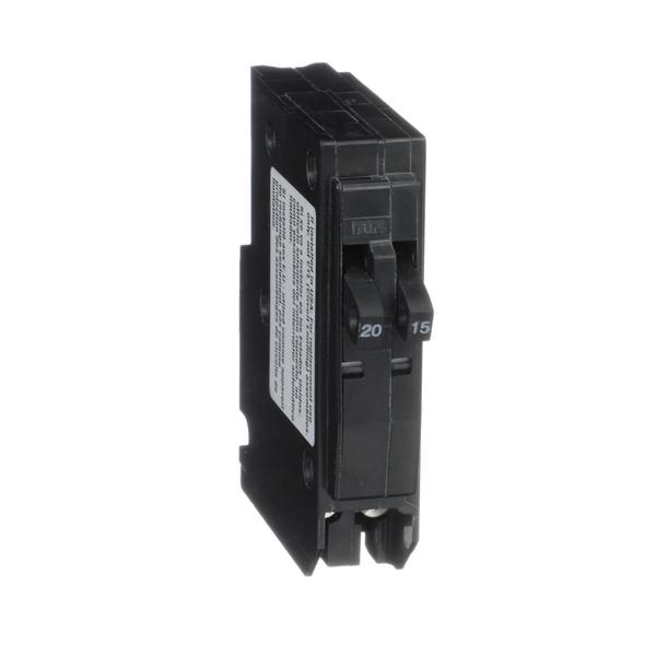 Square D Miniature Circuit Breaker, QO Series 20/15A, 1x1, 1x1 Pole, 120/240V AC QO2015