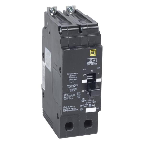 Square D Miniature Circuit Breaker, EDB Series 50A, 2 Pole, 347/600V AC EDB26050