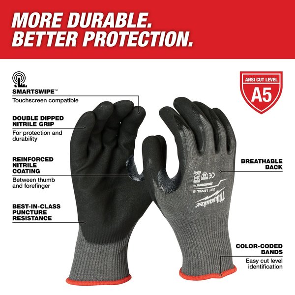 Milwaukee Tool Medium Red Nitrile Level 1 Cut Resistant Dipped Work Gloves