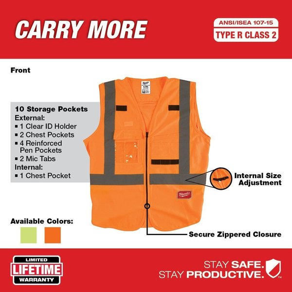Milwaukee Tool Class High Visibility Orange Safety Vest 2XL/3XL  48-73-5033 Zoro