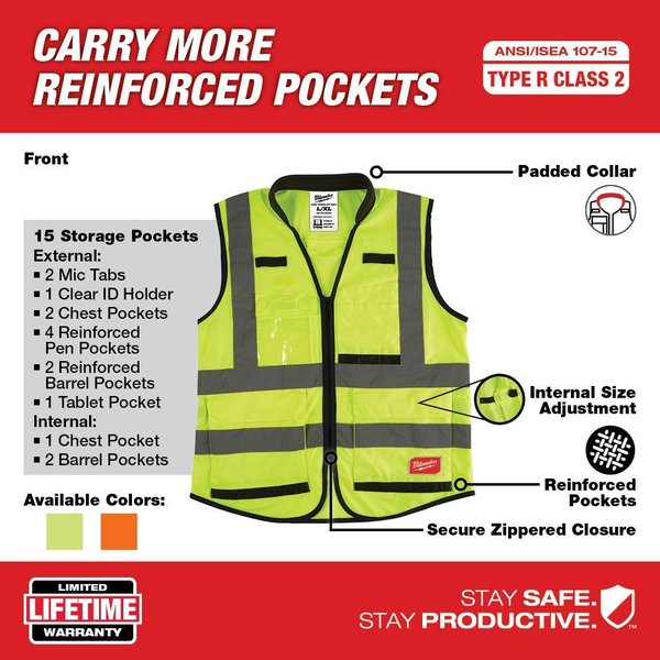 Milwaukee Tool Class High Visibility Yellow Performance Safety Vest S/M  48-73-5041 Zoro