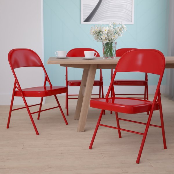 Flash Furniture HERCULES Series Double Braced Red Metal Folding Chair 4-BD-F002-RED-GG