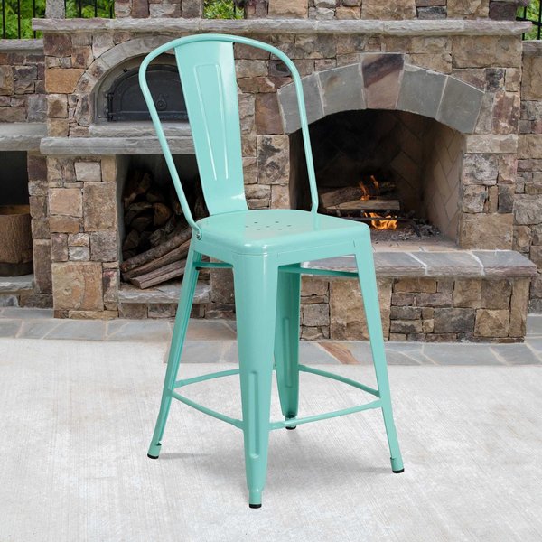 Flash Furniture Mint Metal Outdoor Stool, 24" 4-ET-3534-24-MINT-GG