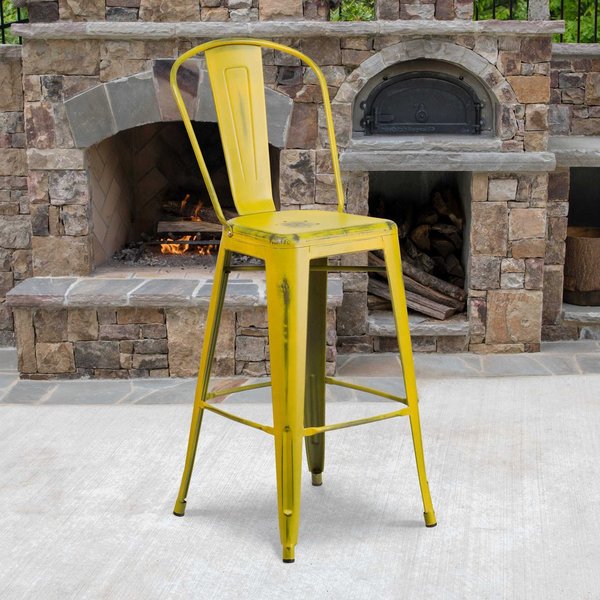 Flash Furniture Distressed Yellow Metal Stool 4-ET-3534-30-YL-GG