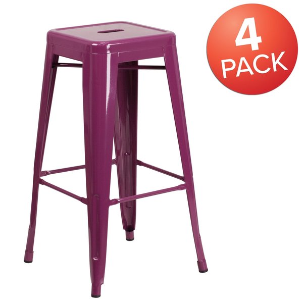 Flash Furniture 4 Pack 30" High Backless Purple Metal Barstool 4-ET-BT3503-30-PUR-GG