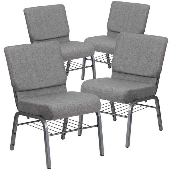 Flash Furniture Gray Fabric Church Chair 4-XU-CH0221-GY-SV-BAS-GG