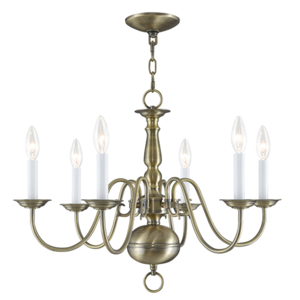 Livex Lighting Williamsburgh 6 Light Antique Brass Chandelier 5006-01