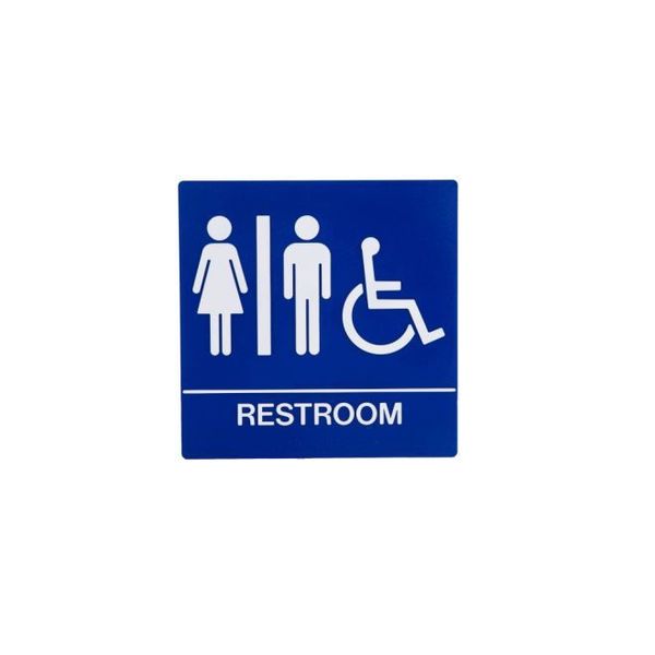 Trimco Blue ADA Square Unisex and Handicap Restroom Sign with Braille Blue 529.BLUE