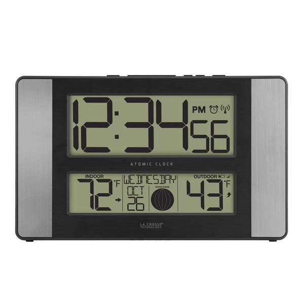 La Crosse Technology Atomic Dgtl Wall Clock, Temp/Moon Phase 513-1417AL-INT