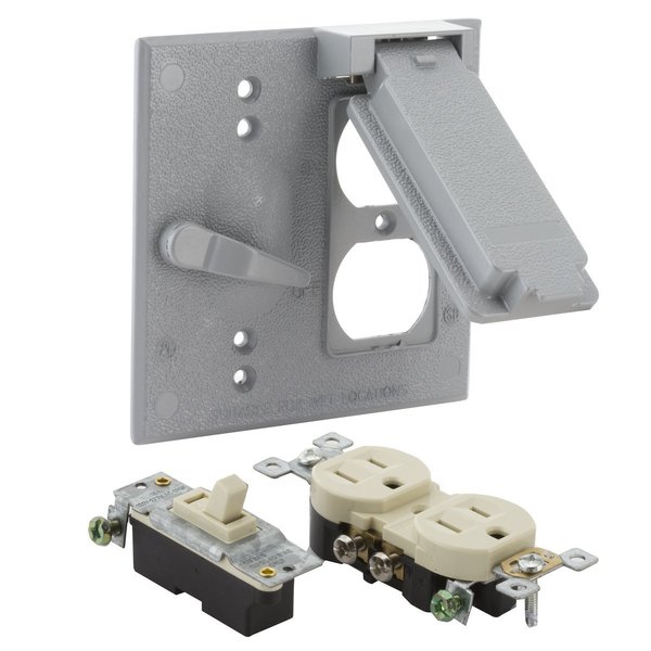 Bell Outdoor Electrical Box Cover, Vertical, 2 Gang, Square, Aluminum, Flip/Snap, Toggle, Duplex 5166-5WRTR