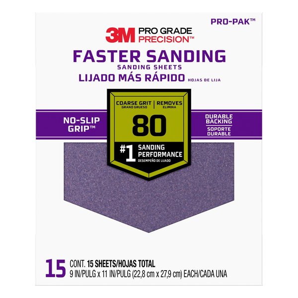 3M Sandpaper Sheet, 80 Grit, 9"W, PK15 27080PGP-15