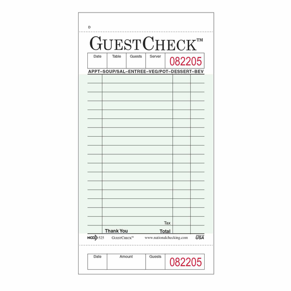 Ncc Guest Check Cardboard 1Pt 18 Line, PK2500 525