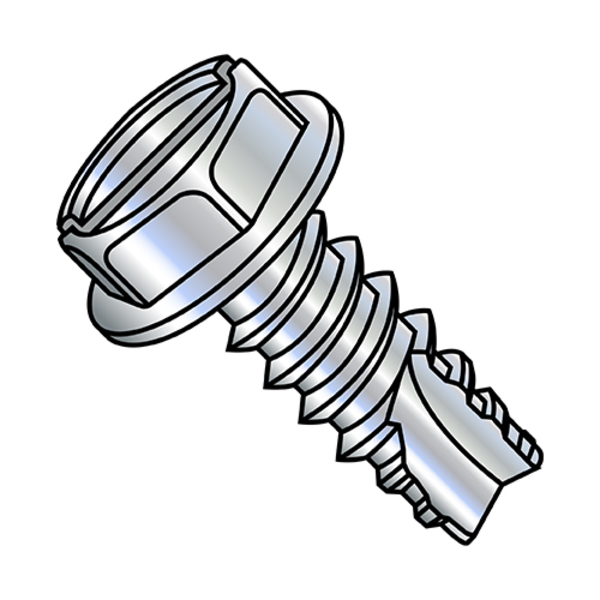 Zoro Select Thread Cutting Screw, #8-18 x 3/8 in, Zinc Plated Steel Hex Head Slotted Drive, 10000 PK 08065SW