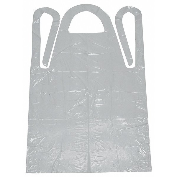 Condor Disposable Bib Apron, Polyethylene, 1.25 mil Thick, 46 in Long, White, Universal Size, 100 Pack 5T315