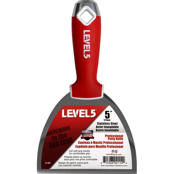 Level 5 Tools Putty Knife, SS, Soft Grip, 5 5-141