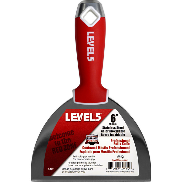 Level 5 Tools Putty Knife, SS, Soft Grip, 6 5-142