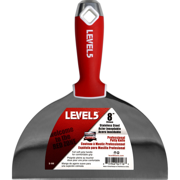 Level 5 Tools Putty Knife, SS, Soft Grip, 8 5-144
