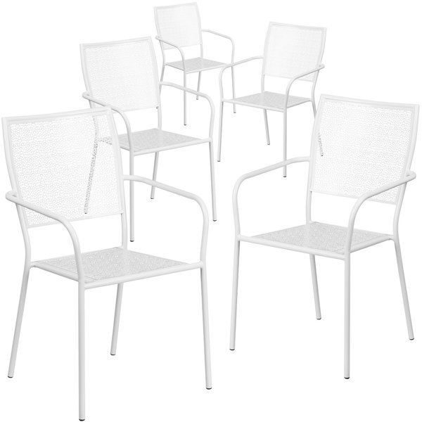 Flash Furniture 5Pack White Steel Patio Arm Chair with Square Back 5-CO-2-WH-GG