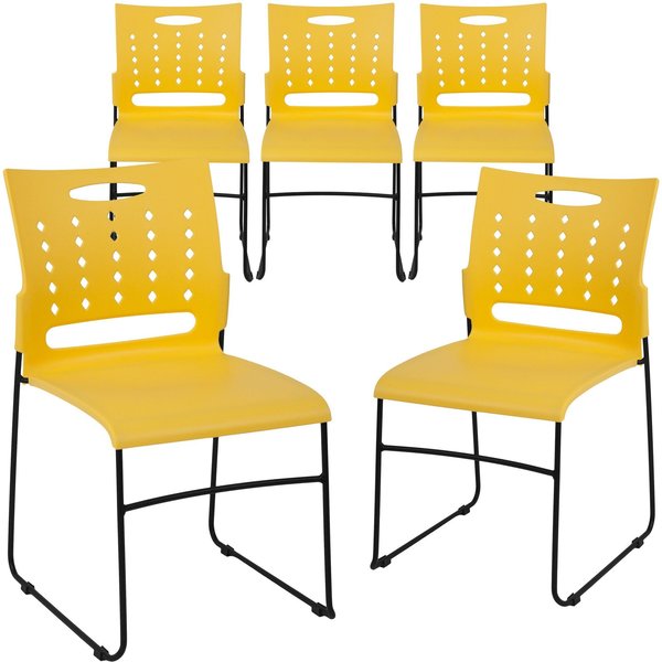 Flash Furniture Yellow Plastic Stack Chair 5-RUT-2-YL-GG