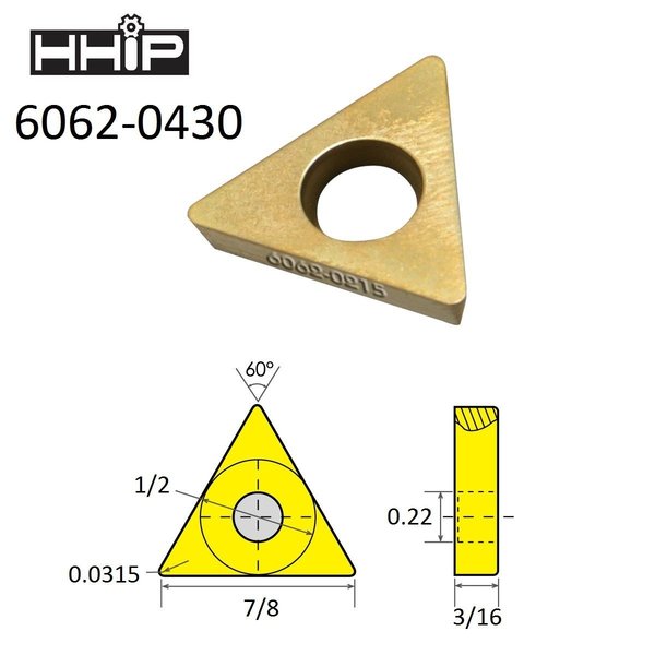Hhip TDEX 43 TiN Coated C-5 Carbide Insert 6062-0430