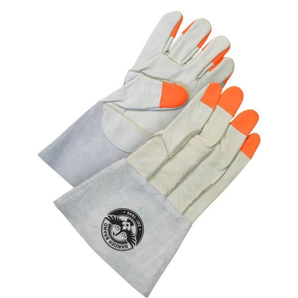 Bdg Grain Cowhide Utility Glove Gauntlet Hi-Viz Fingertips, Shrink Wrapped, Size XL 60-1-1275-X-LK