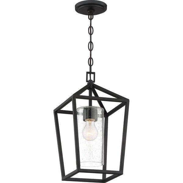 Nuvo Hopewell - 1-Light - Hanging Lantern - Matte Black Finish with Clear Seeded Glass 60/6594