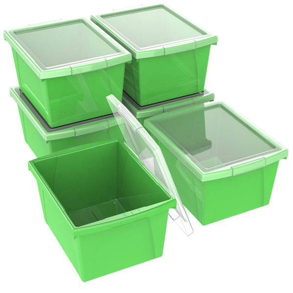 Storex Storage Box With Lid, Green, 6 PK 61408U06C