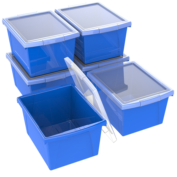 Storex Storage Bin w/Lid, 4 Gallon, Blue, PK6 61412U06C