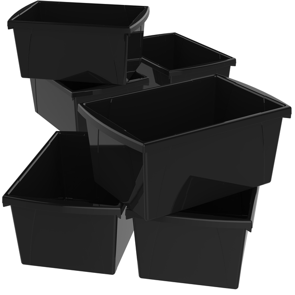 Storex Storage Bin, Black, 6 PK 61429U06C