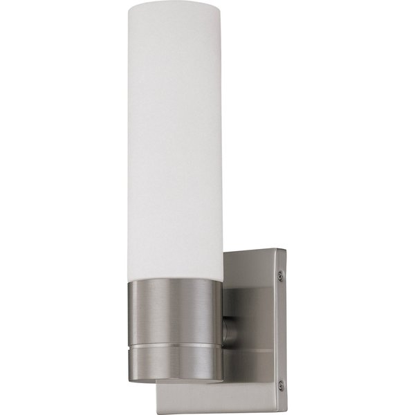 Nuvo Link 1-Light LED Tube Wall Sconce with White Glass Brushed Nickel Finish 62/2934